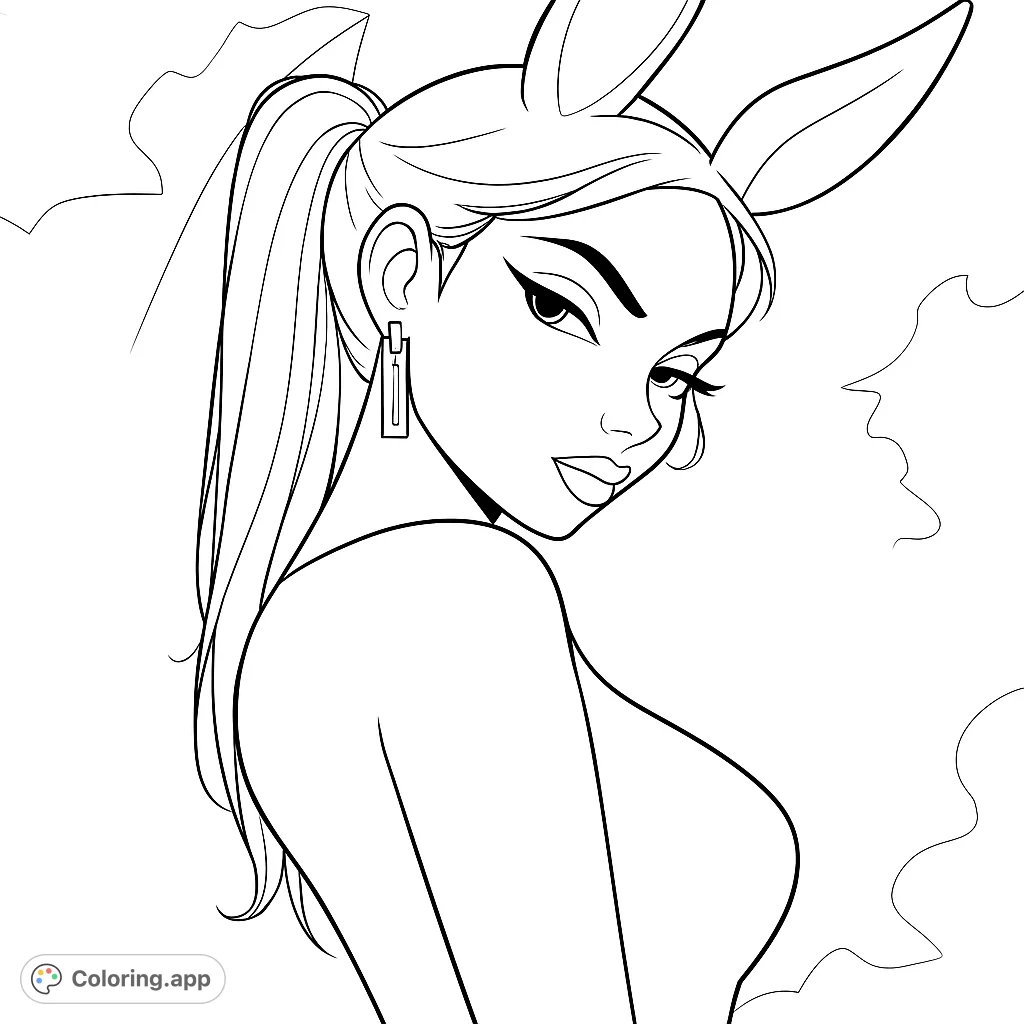 Unleash your creativity with this captivating bunny girl portrait. Dramatic lighting and stylish details offer a unique coloring experience for all skill levels.