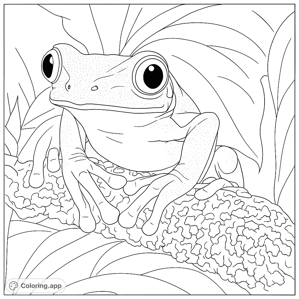 A captivating frog with large, expressive eyes perched on a textured branch, set against a soft, natural background. Perfect for nature lovers!