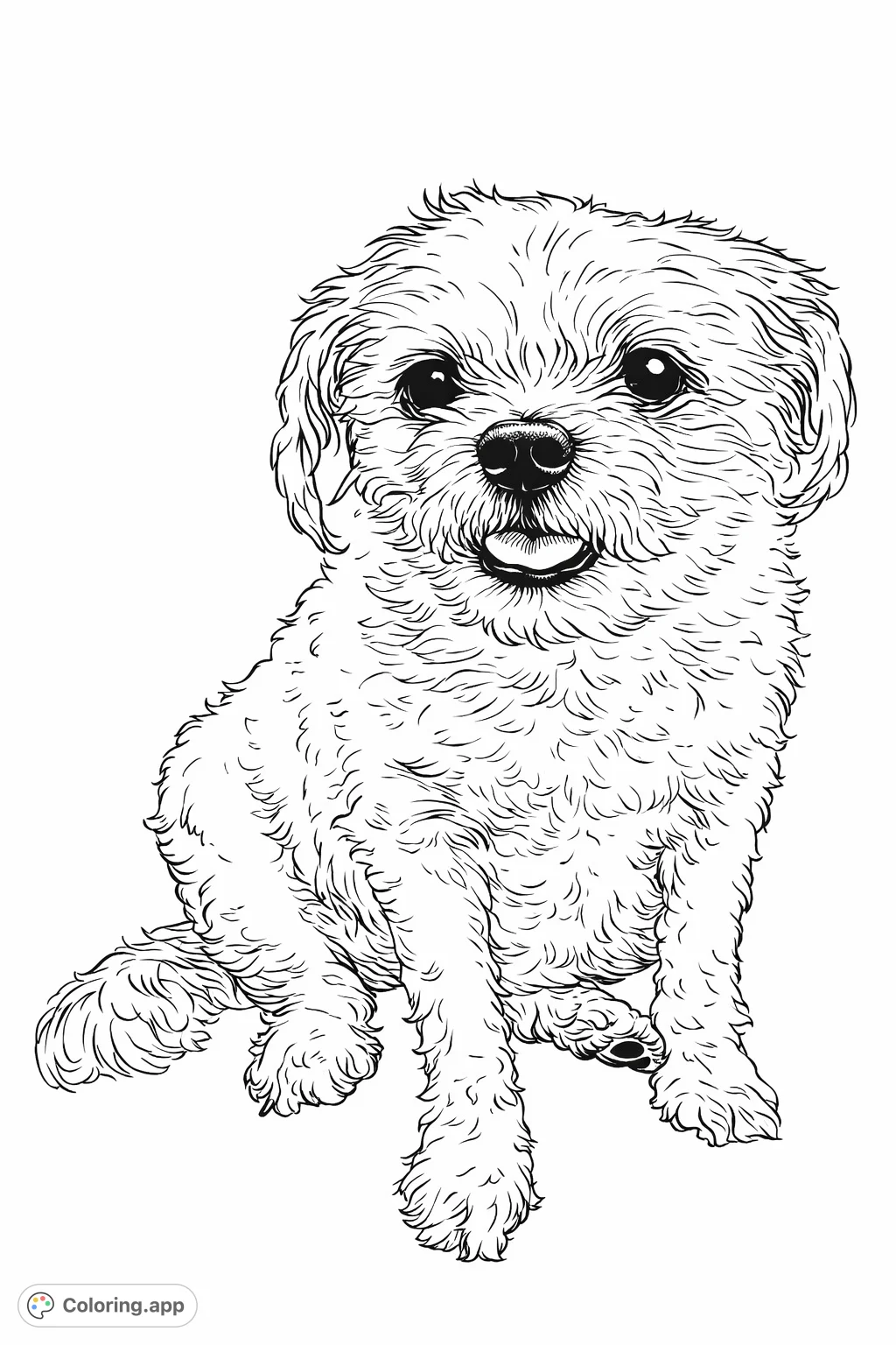 Capture the charm of a sweet, fluffy dog with this delightful coloring page. Perfect for animal lovers of all ages to enjoy.