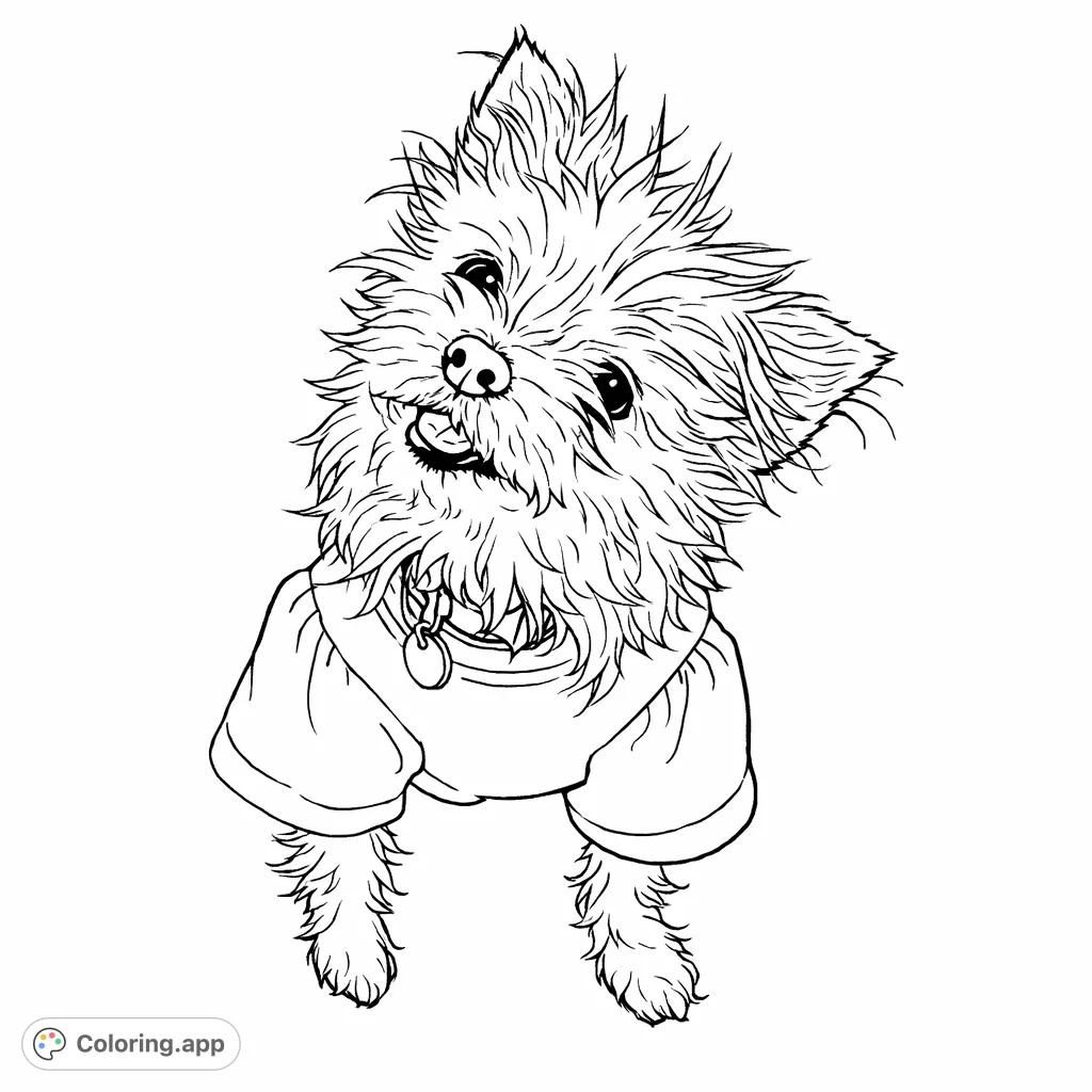 Unleash your creativity with this charming cute dog coloring page! Featuring a shaggy-haired pup in a stylish puffed-sleeve top with an adorable head tilt.