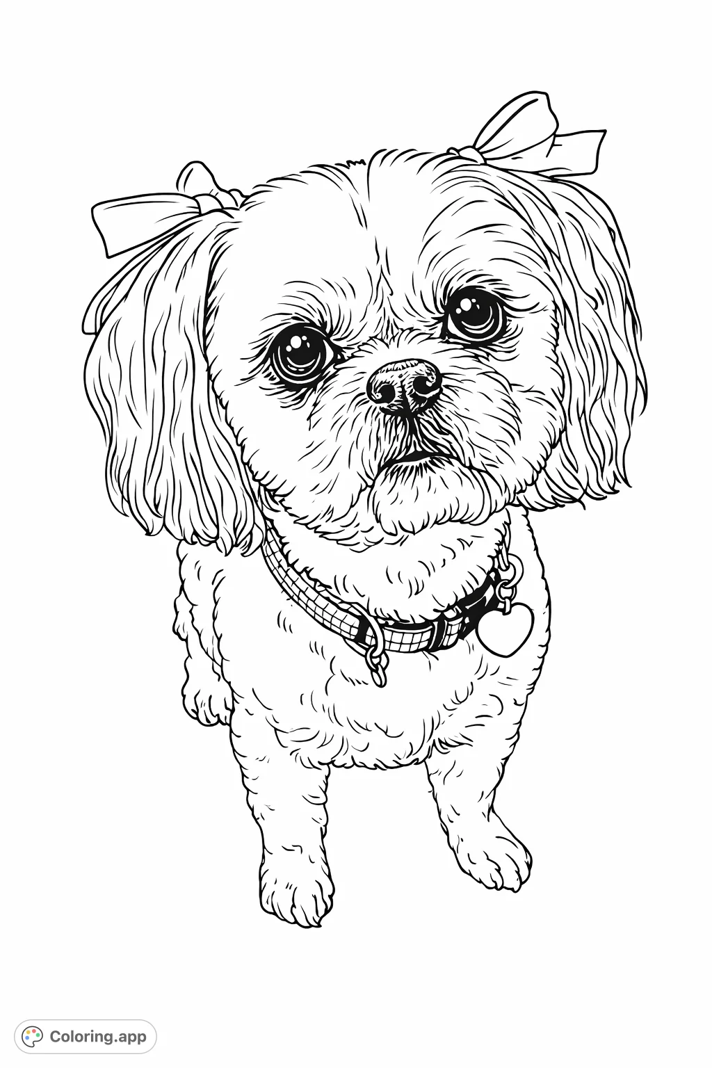 A charming Shih Tzu dog with fluffy fur and adorable bows is ready for your creative touch. Perfect for pet lovers of all ages!