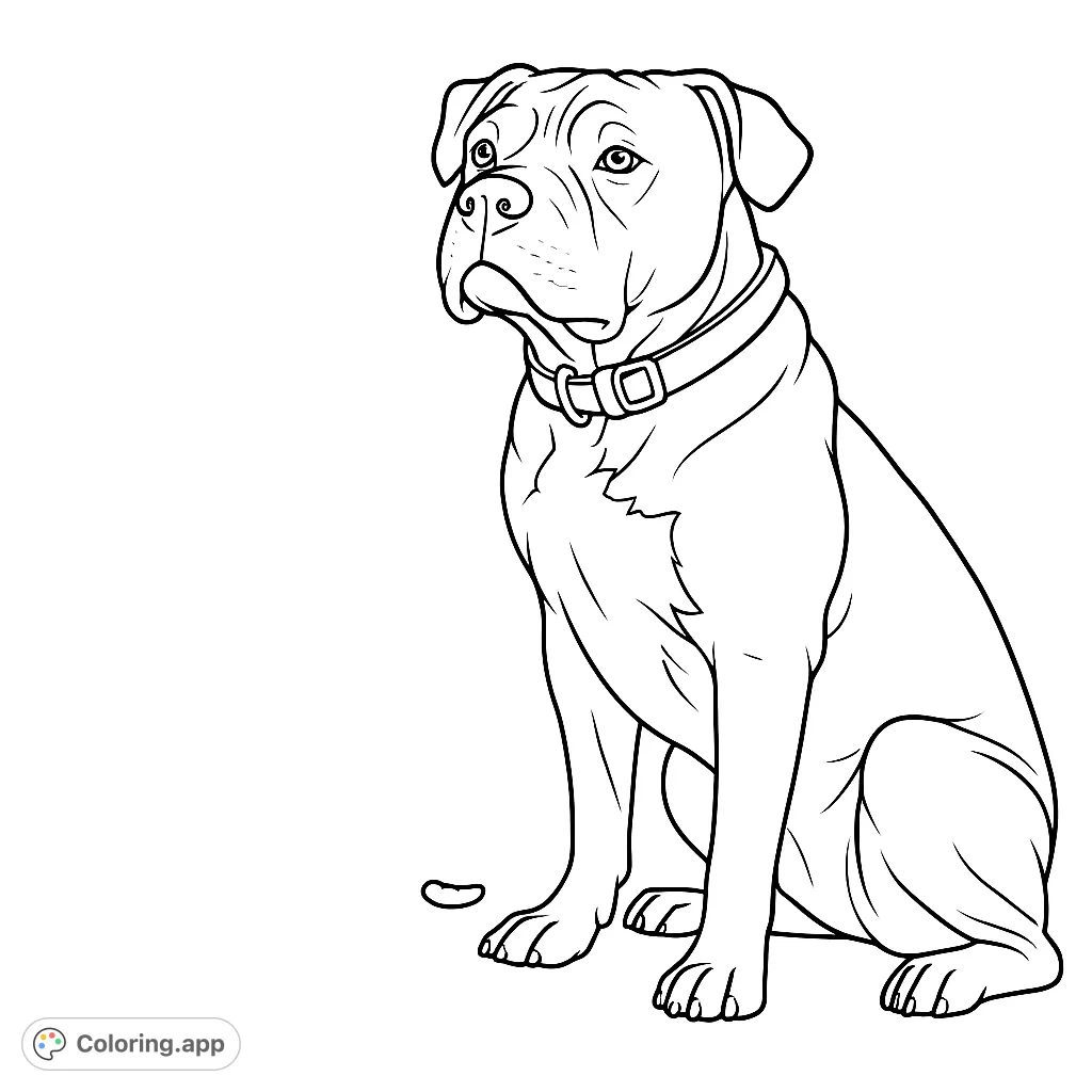 Color a majestic dog with a powerful build and expressive features, sitting attentively. Perfect for dog lovers and animal enthusiasts.