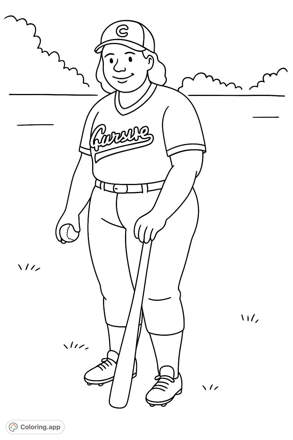A female baseball player in uniform, holding a bat and ball, ready for action on the field. Perfect for sports enthusiasts.