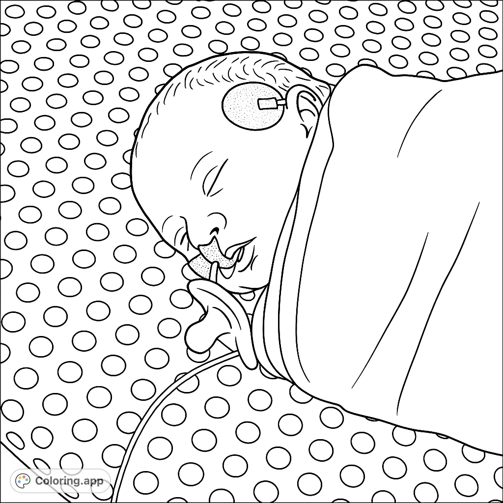 A tender scene of a newborn baby peacefully sleeping, swaddled in a soft blanket on a polka-dotted sheet. A heartwarming image for quiet reflection.