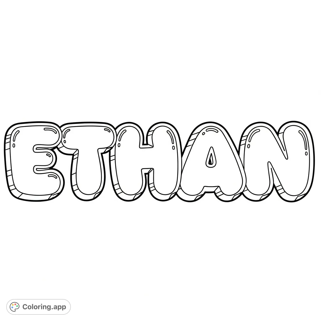 Ethan Colouring In ETHAN Bubble Letters - Coloring.app