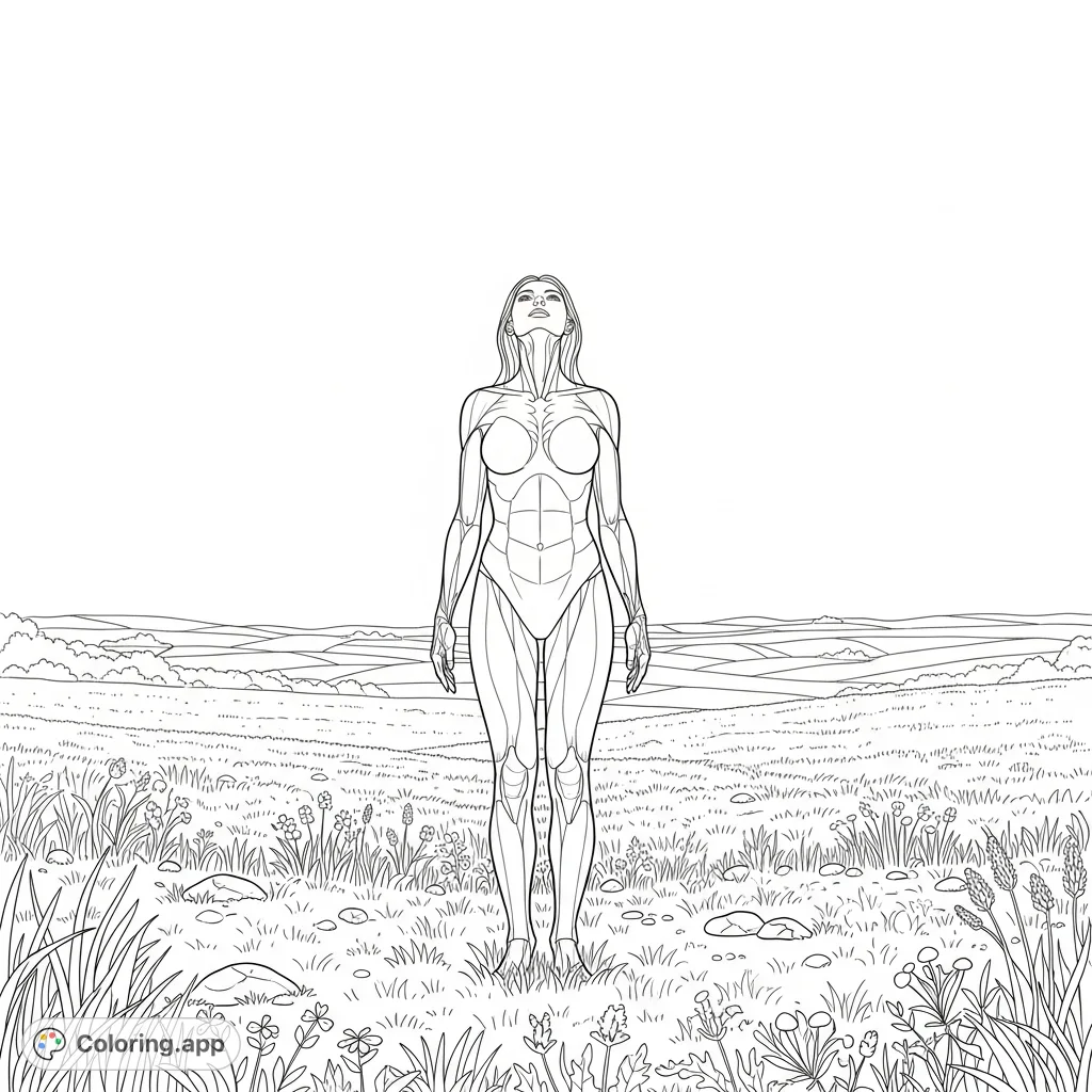 Explore the beauty of the human form in a serene natural setting. This artistic nude figure coloring page offers a canvas for personal expression and reflection.