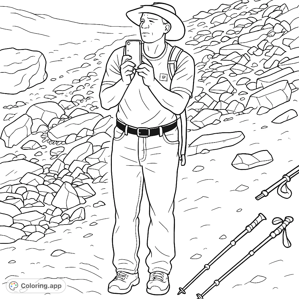 Embark on a hiking adventure! A person captures a moment in a rugged, rocky landscape, complete with trekking poles.