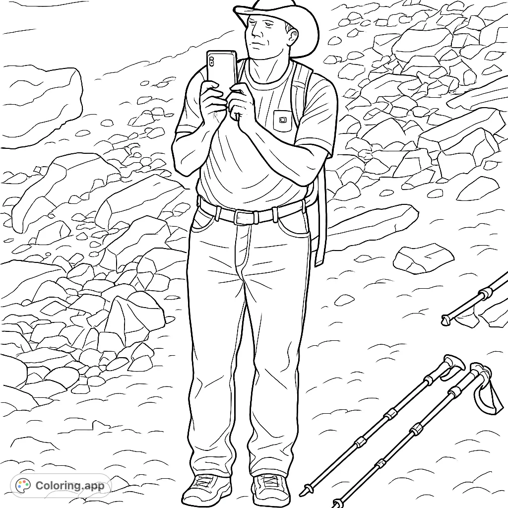 Embark on a hiking adventure! A person captures a moment in a rugged, rocky landscape, complete with trekking poles.