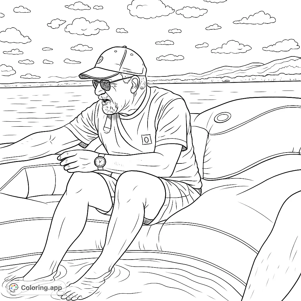 Enjoy a serene lake day with this coloring page featuring a man relaxing on an inflatable float. Perfect for unwinding and creative expression.