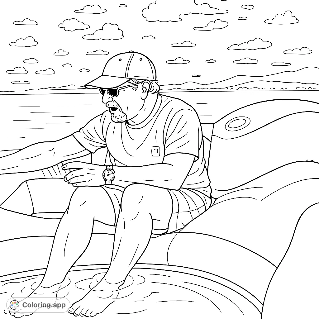 Enjoy a serene lake day with this coloring page featuring a man relaxing on an inflatable float. Perfect for unwinding and creative expression.
