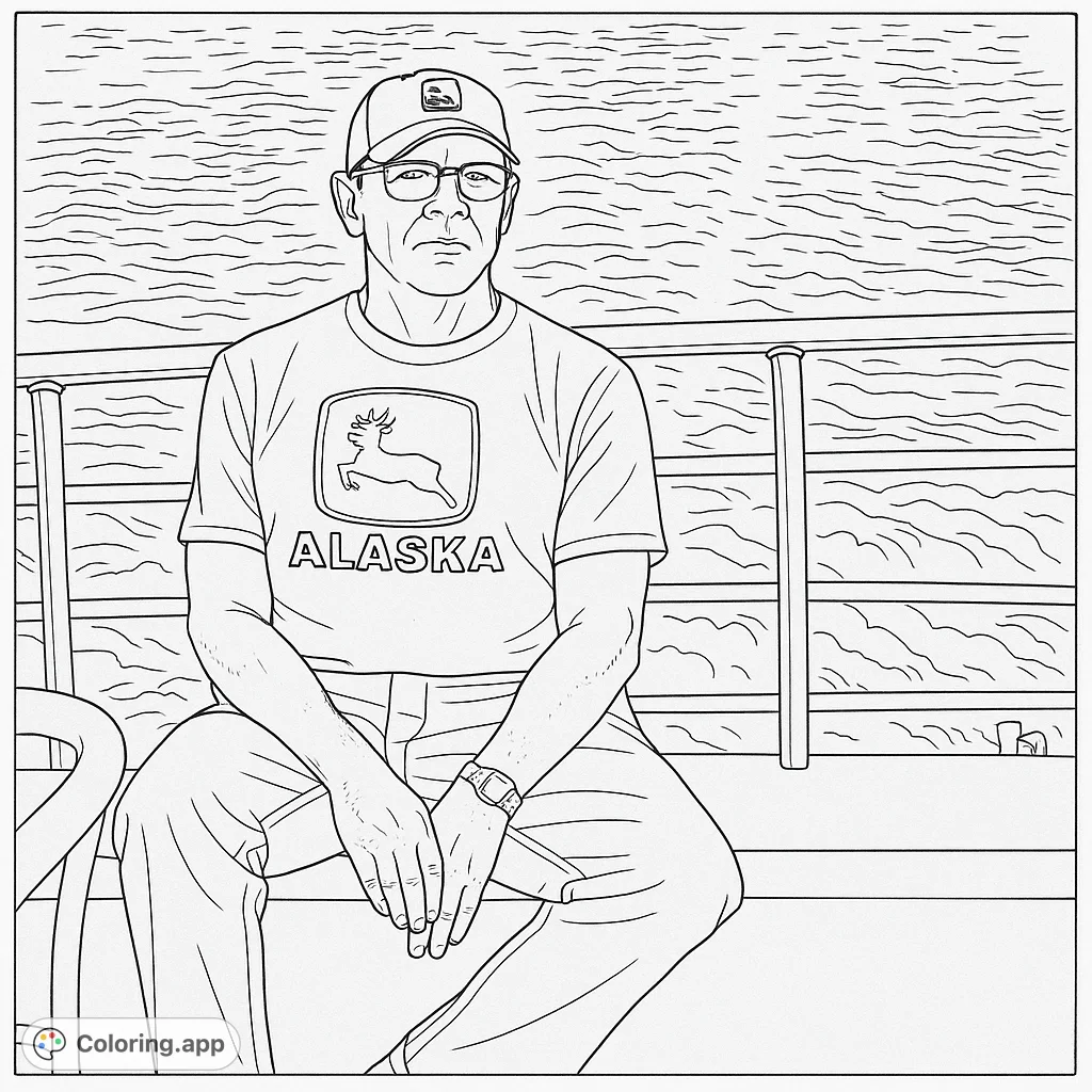 Color a man on a boat, featuring a distinctive moose emblem on his shirt and a detailed water wake. Perfect for travel and nature enthusiasts.