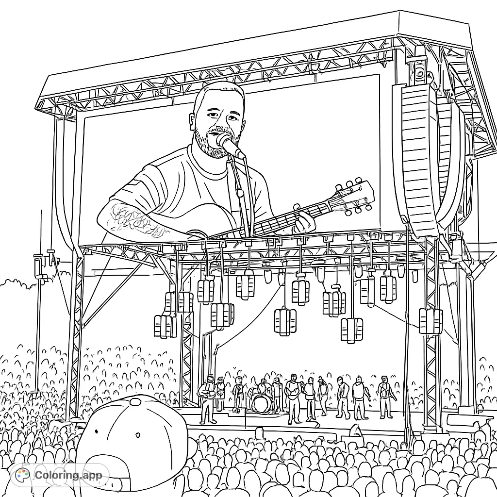 Immerse yourself in a thrilling live concert scene, featuring a performer on a giant screen, a bustling stage, and an expansive, energetic crowd.
