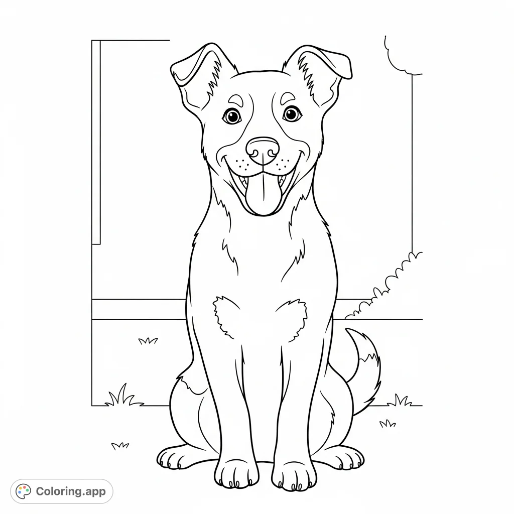 A cheerful dog sitting patiently, ready for a fun coloring adventure. This happy dog coloring page is perfect for all ages!