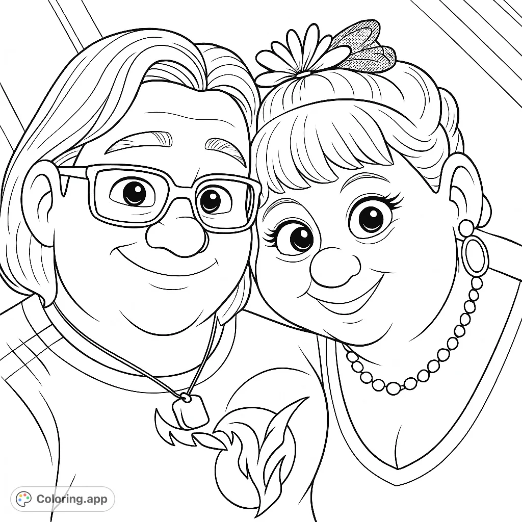 A heartwarming close-up of two cheerful cartoon women, one with glasses and a unique shirt design, the other with a distinctive hairstyle and beaded jewelry. Perfect for expressing friendship.