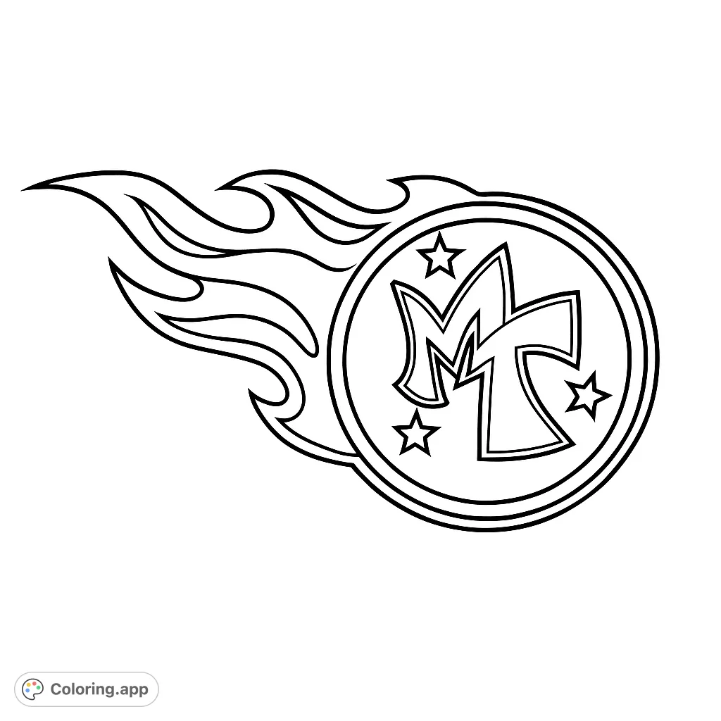 A dynamic emblem featuring stylized 'MT' letters within a star-studded circle, accompanied by a bold, flowing flame design. Perfect for fans and creative expression.