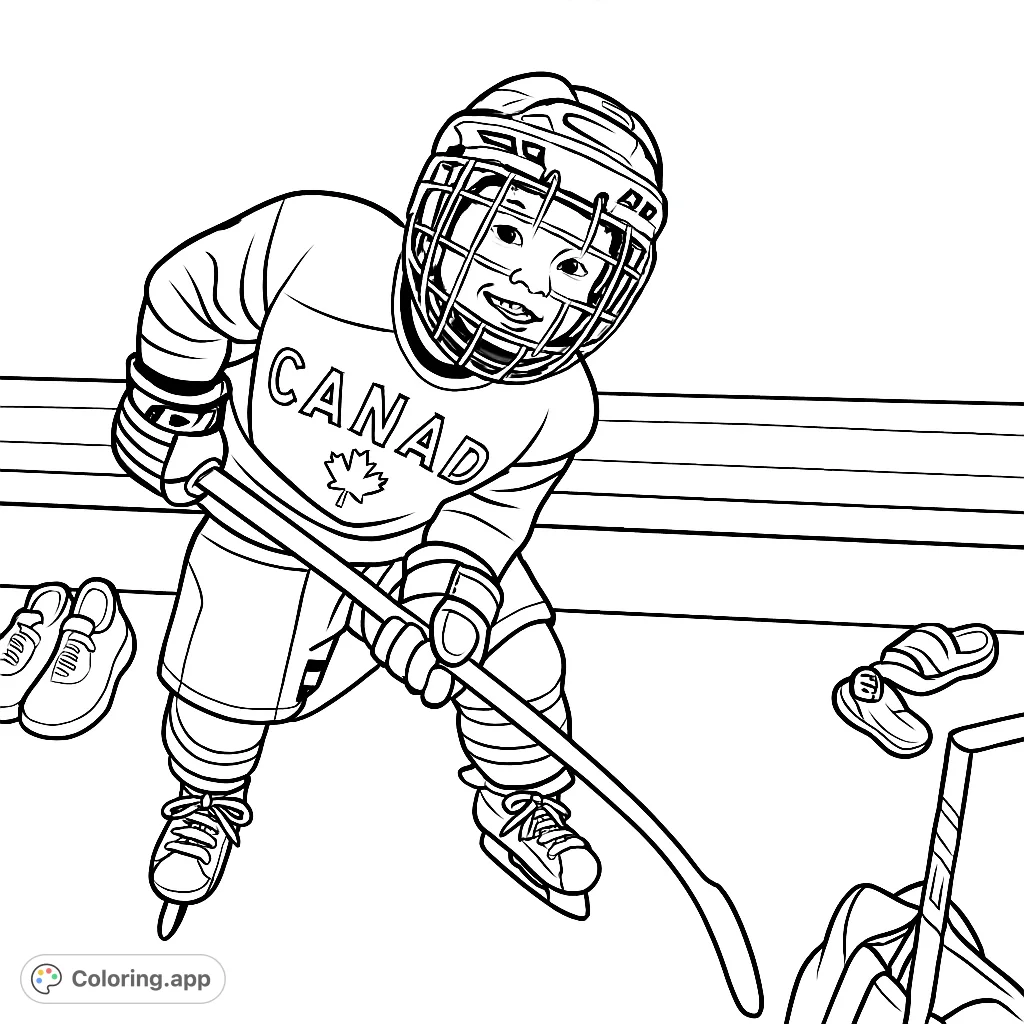 A determined young hockey player in full gear, stick in hand, ready for action. Perfect for sports fans and aspiring athletes.