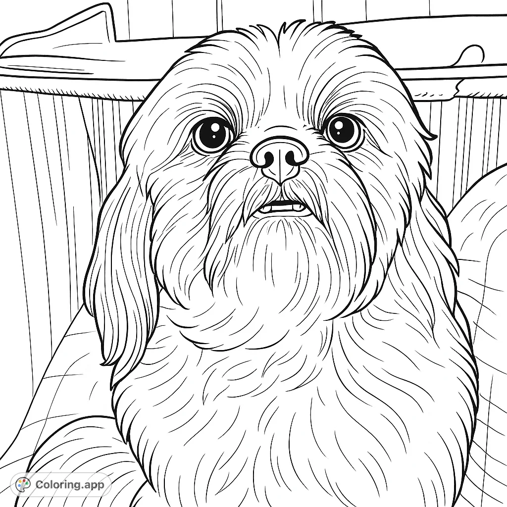 A charming Shih Tzu dog with a fluffy coat, captured in a delightful portrait, ready for creative coloring. Perfect for pet lovers!