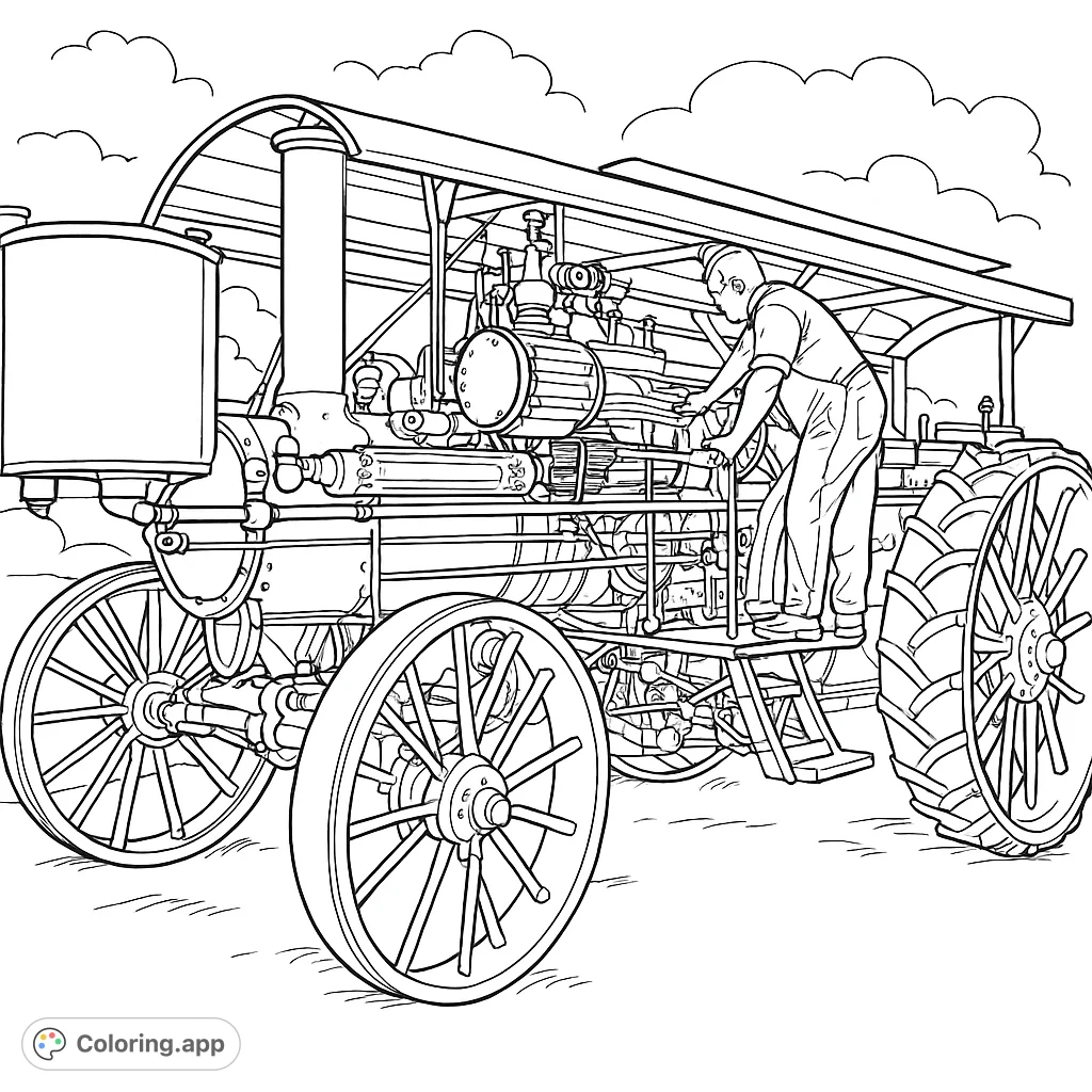 Vintage Steam Engine Operator - Coloring.app