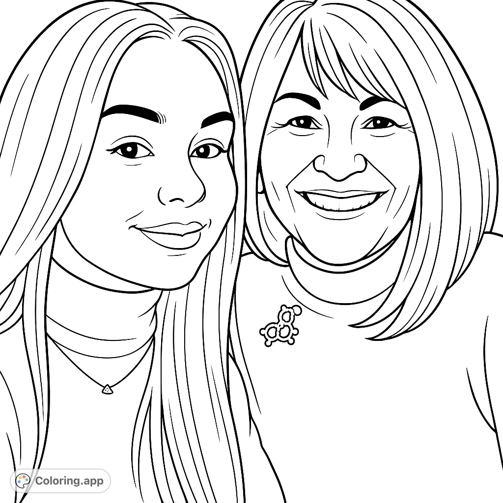 Capture the warmth of a shared smile with this portrait of two women. Perfect for personalizing with your favorite hues and celebrating connections.