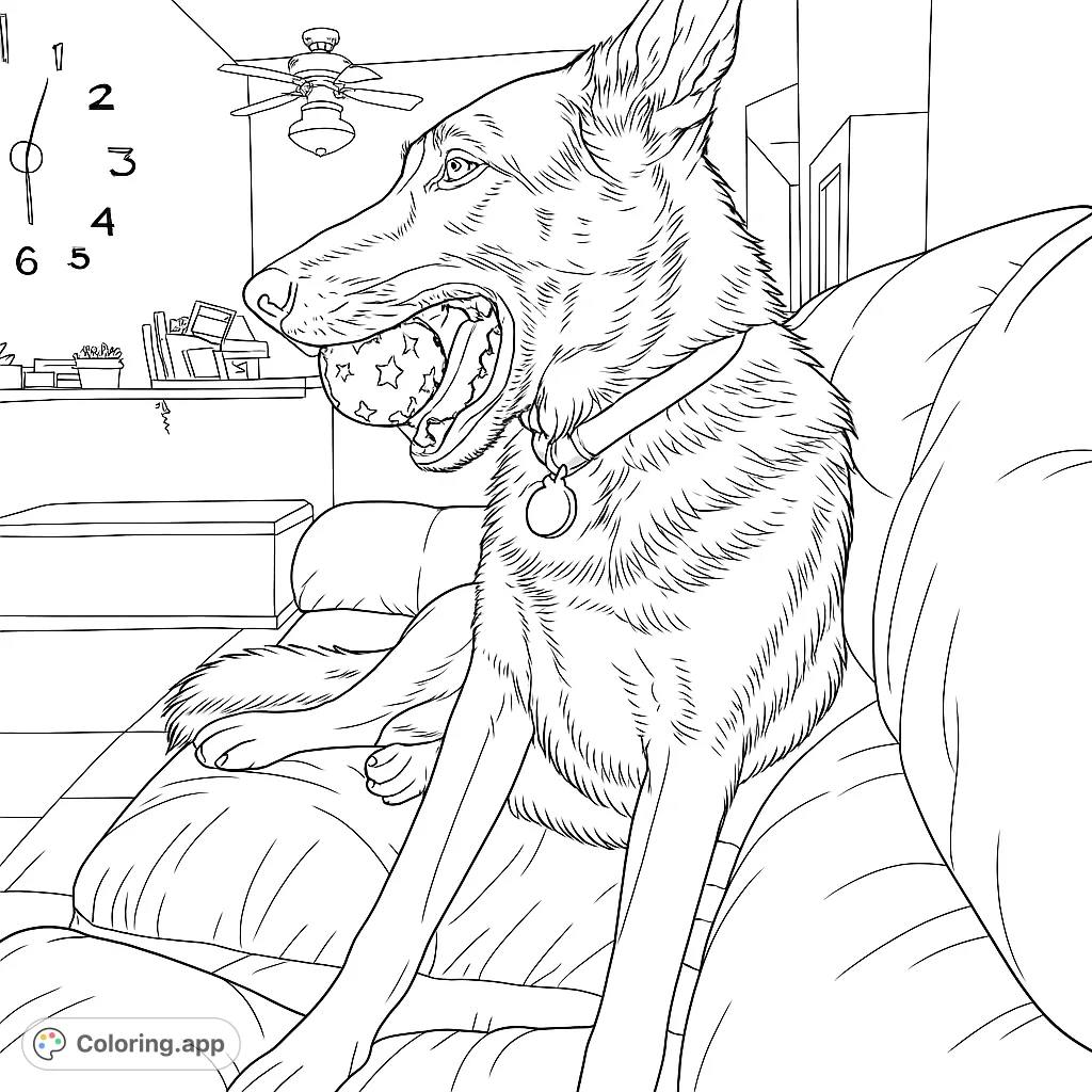 A charming German Shepherd dog holding a favorite toy, sitting comfortably on a couch. Perfect for dog lovers and animal enthusiasts.