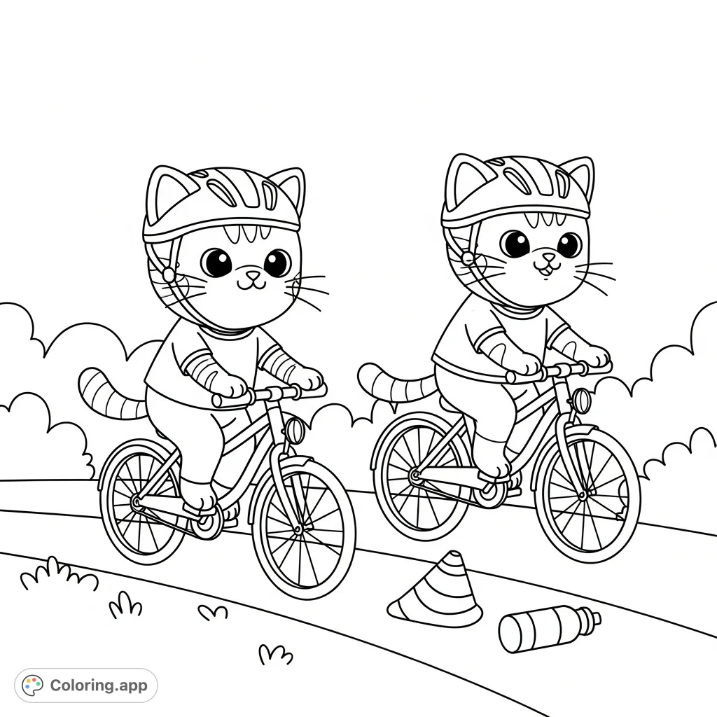 Kawaii Cats Bicycle Ride - Coloring.app