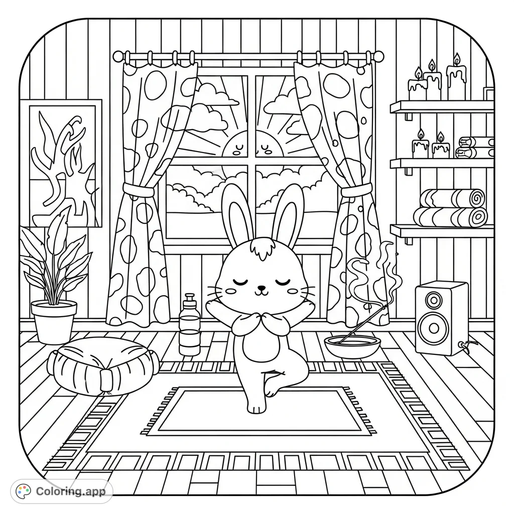 Kawaii Rabbit Zen Yoga - Coloring.app