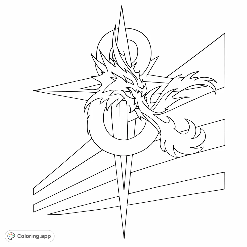 An abstract, dynamic symbol featuring a sharp, star-like form intertwined with flowing, organic shapes. A unique design for creative expression.