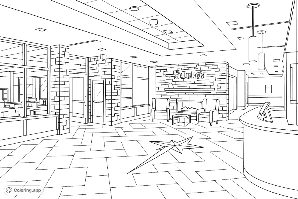 Explore a detailed modern lobby with stone walls, a cozy fireplace, comfortable seating, and a grand reception desk. Perfect for architectural enthusiasts.