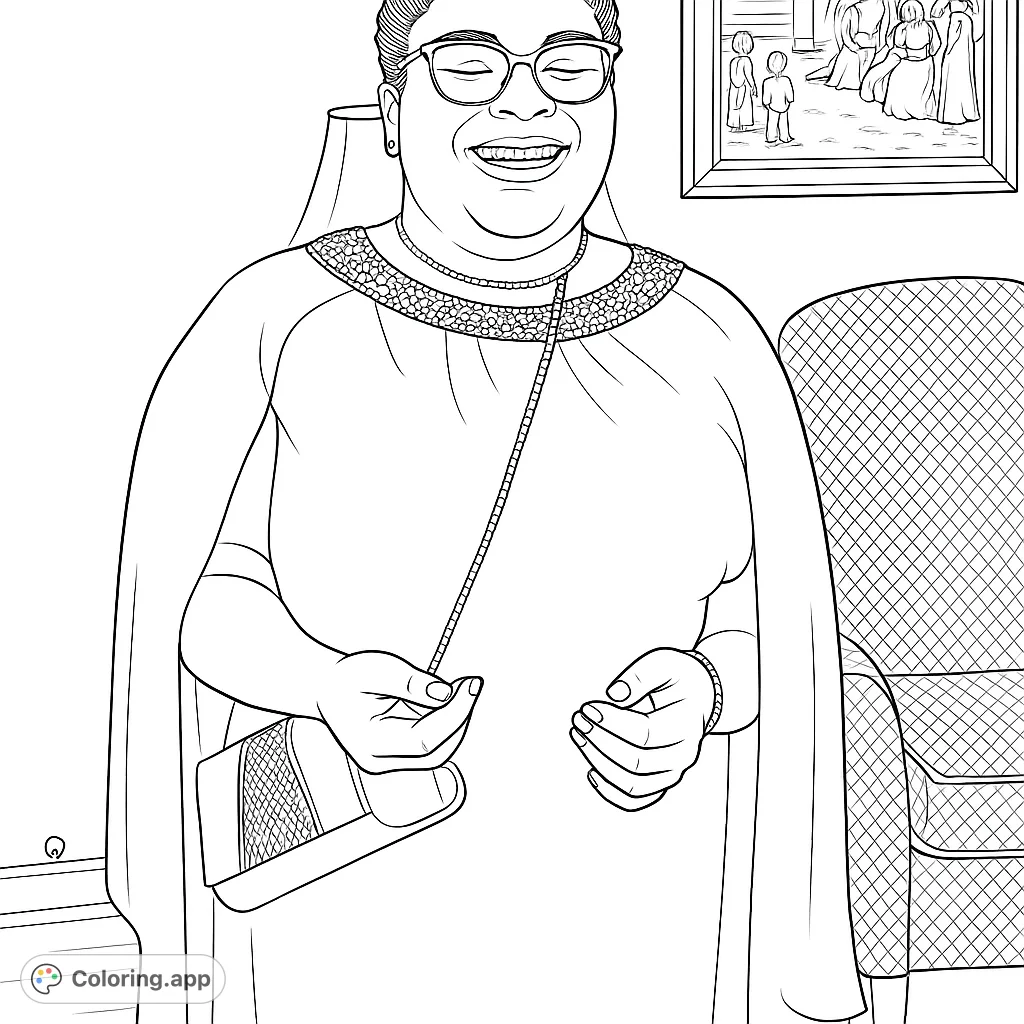 A joyful person in an elegant, flowing dress with a detailed neckline, holding a textured clutch. Perfect for fashion and portrait enthusiasts.