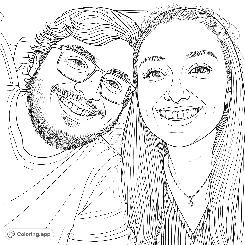 A heartwarming portrait of a smiling couple, perfect for a personalized coloring experience. Capture their joy with your unique palette.