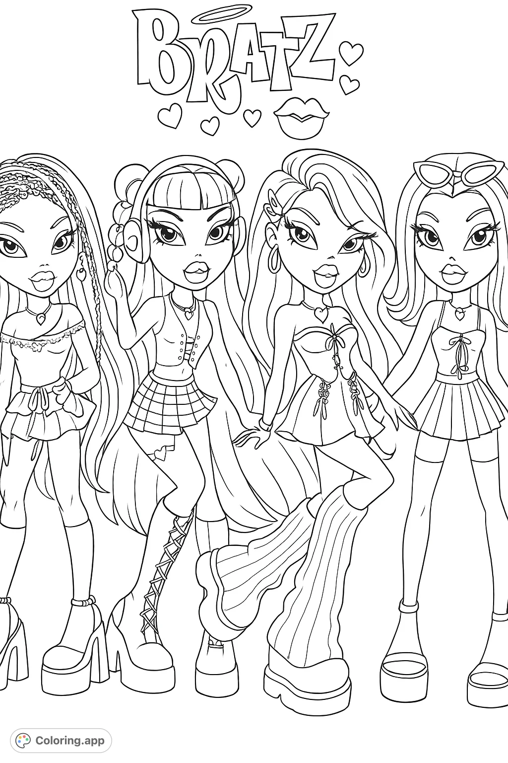 Unleash your creativity with four trendy fashion dolls, each sporting unique hairstyles and detailed outfits. Perfect for fashion enthusiasts.