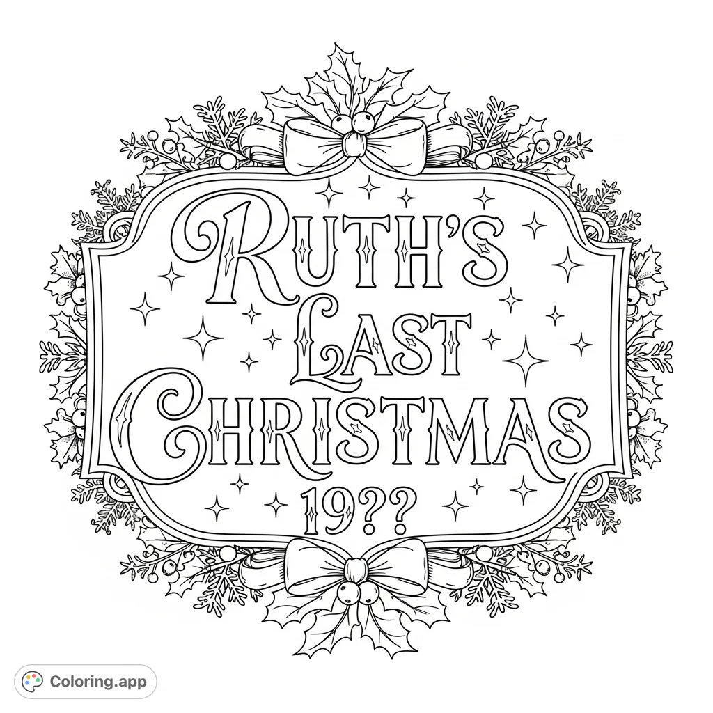 " adorned with winter holiday elements like snowflakes and holly, perfect for seasonal coloring.