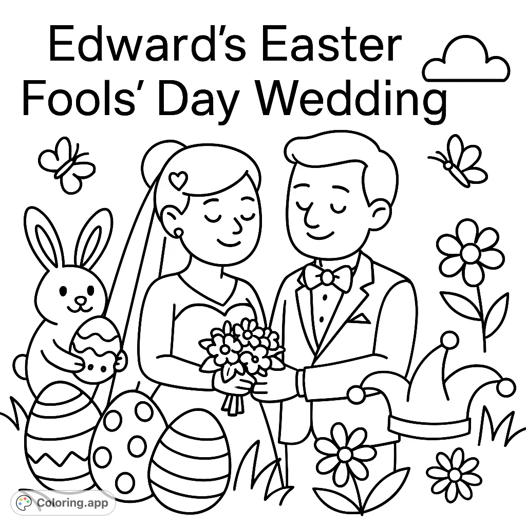 A unique coloring page featuring the phrase 'Edward's Easter Fools' Day Wedding' for creative text exploration and personalization.