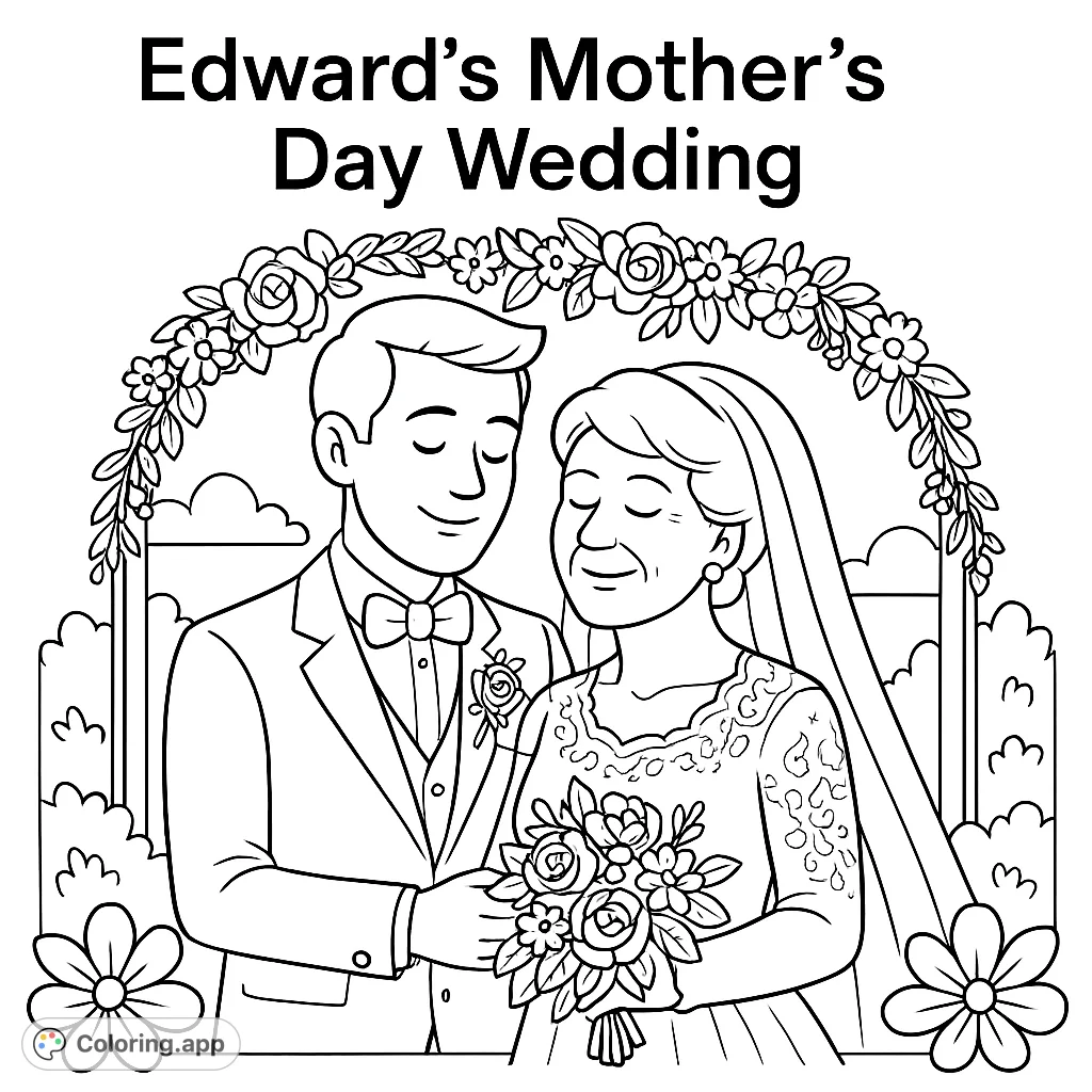 A unique coloring page featuring the text 'Edward's Mother's Day Wedding'. Perfect for personalizing a special occasion with your own creative touch.