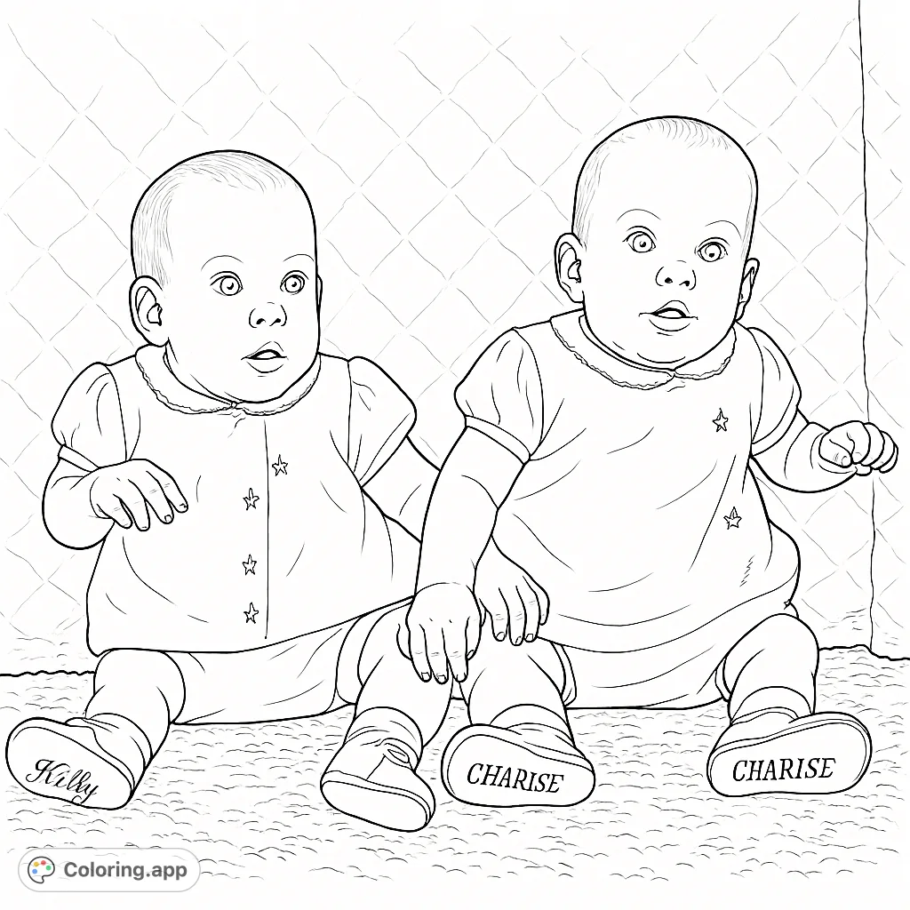 Adorable twin infants sitting together, holding hands, with a quilted background. A heartwarming scene perfect for personalization and family celebration.