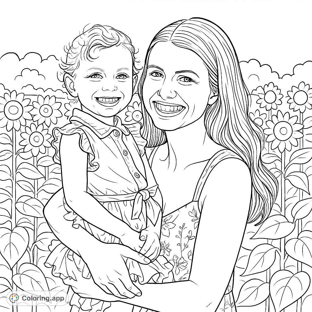 A heartwarming mother and daughter moment in a vibrant flower field. Perfect for celebrating family bonds and the beauty of nature.