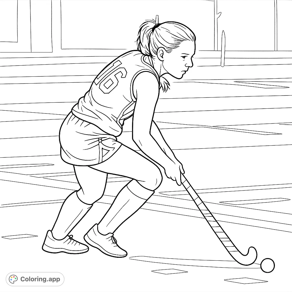 Dynamic field hockey player on the field, ready for action. Perfect for sports enthusiasts and aspiring athletes.