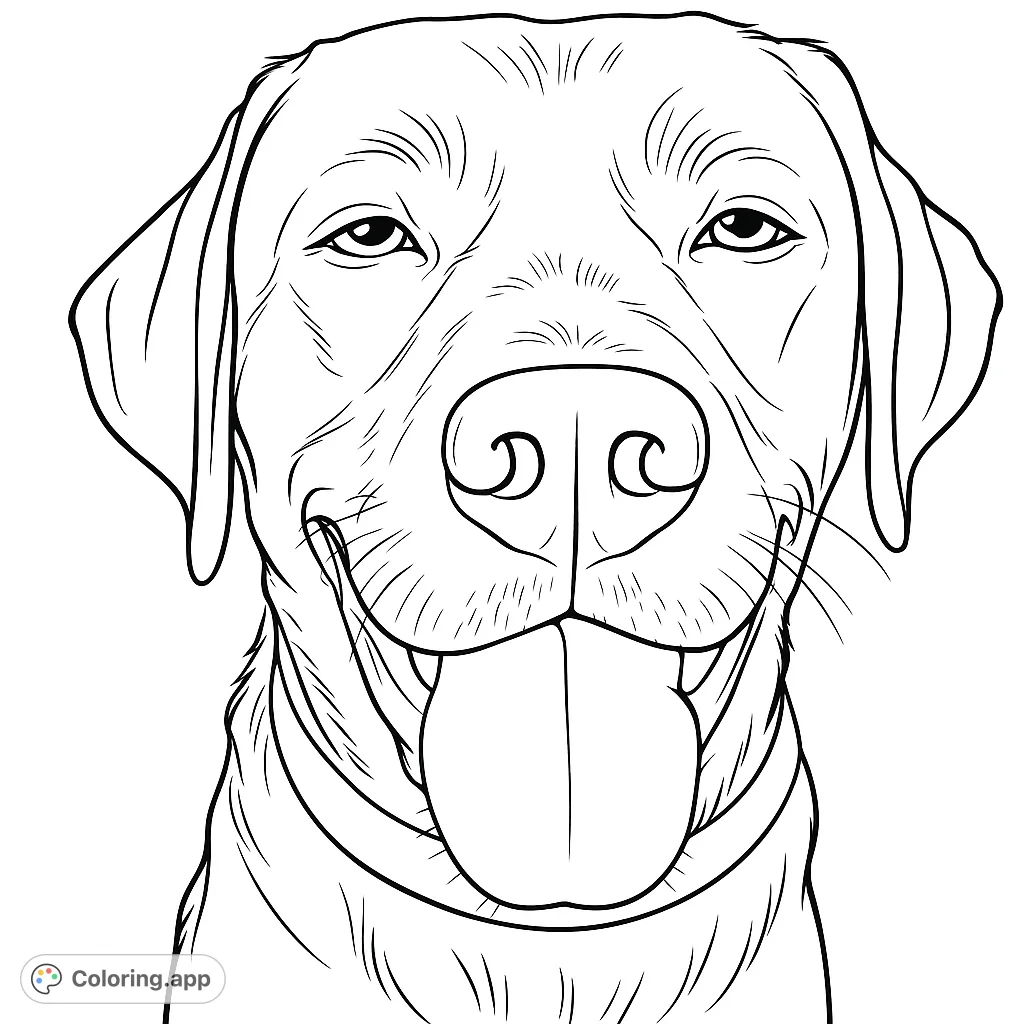 A charming dog portrait coloring page featuring a friendly canine with its tongue out and a striped collar. Perfect for pet lovers of all ages.