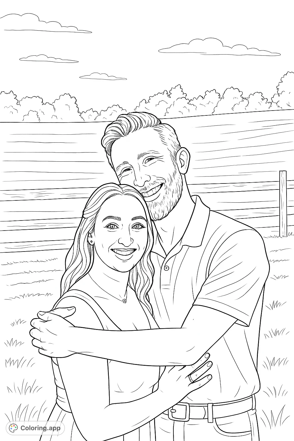 Couple s Embrace In Rural Landscape Coloring app couple-s-embrace-in-rural-landscape-coloring-app