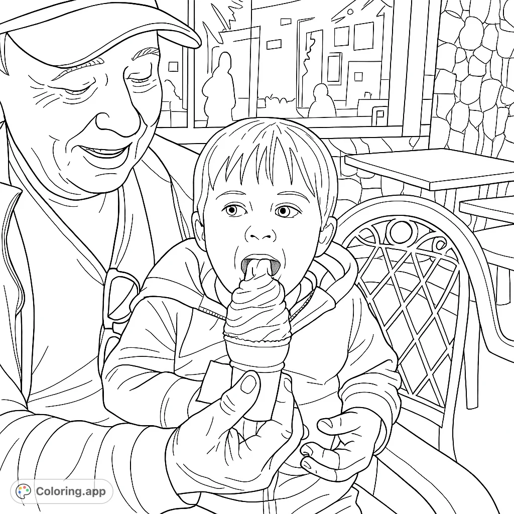 A heartwarming scene of a grandfather and child enjoying a delicious ice cream cone together. Perfect for family fun and sweet memories.