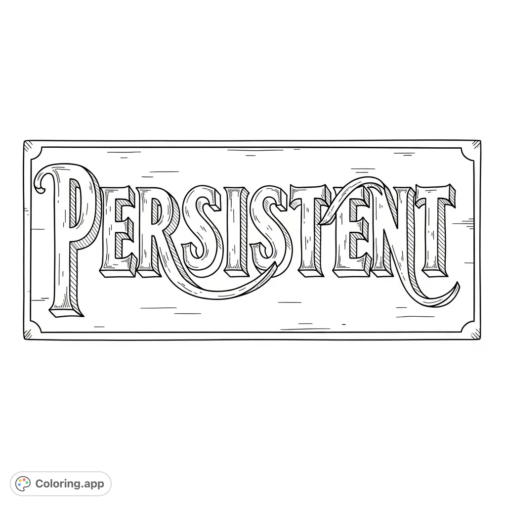 A detailed coloring page featuring the word 'Persistent' in bold, textured letters. Perfect for inspiring focus and creativity.