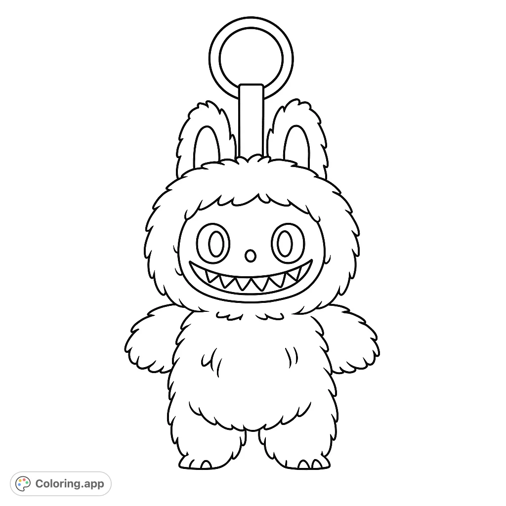 A charming fluffy monster character in a bunny suit, featuring a toothy grin and large ears, perfect for a fun and whimsical coloring experience.