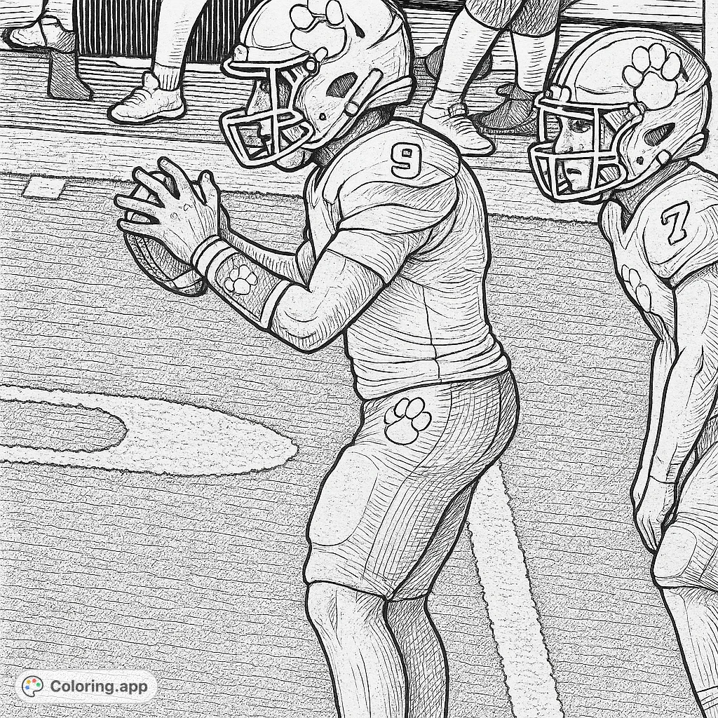 Capture the excitement of a vintage football game with players in detailed uniforms on the field. Perfect for sports fans and those who love retro aesthetics.