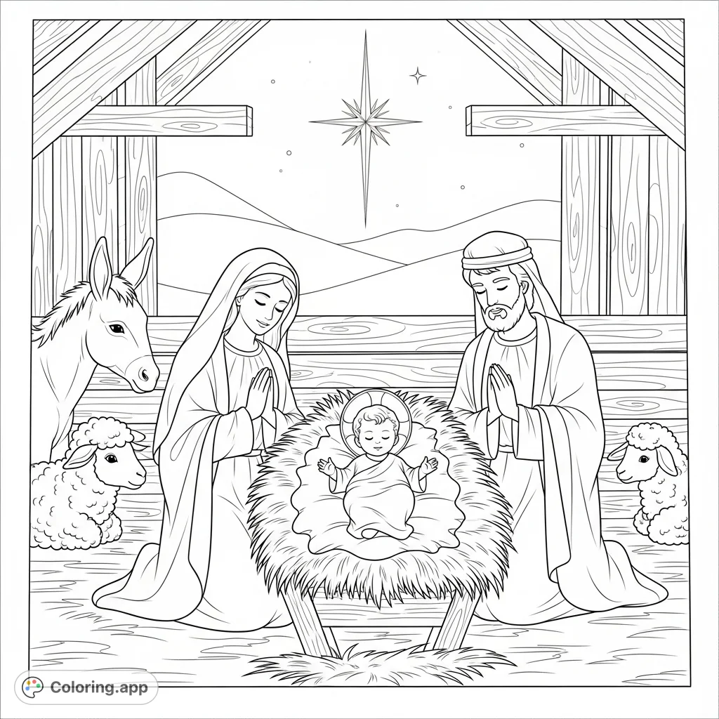 Baby Jesus Manger Scene - Coloring.app