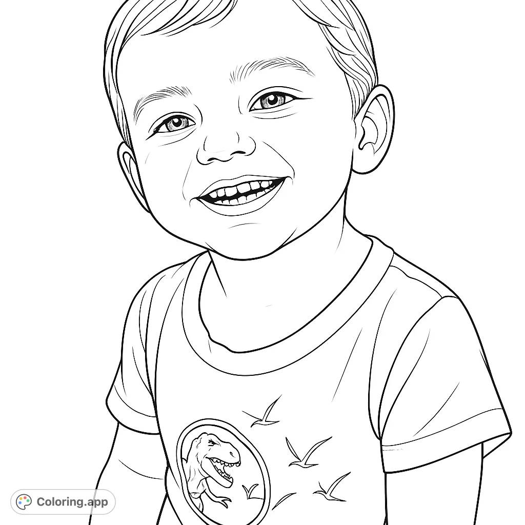 Capture the joy of childhood with this realistic toddler portrait coloring page. A happy child with a wide smile, perfect for all ages.