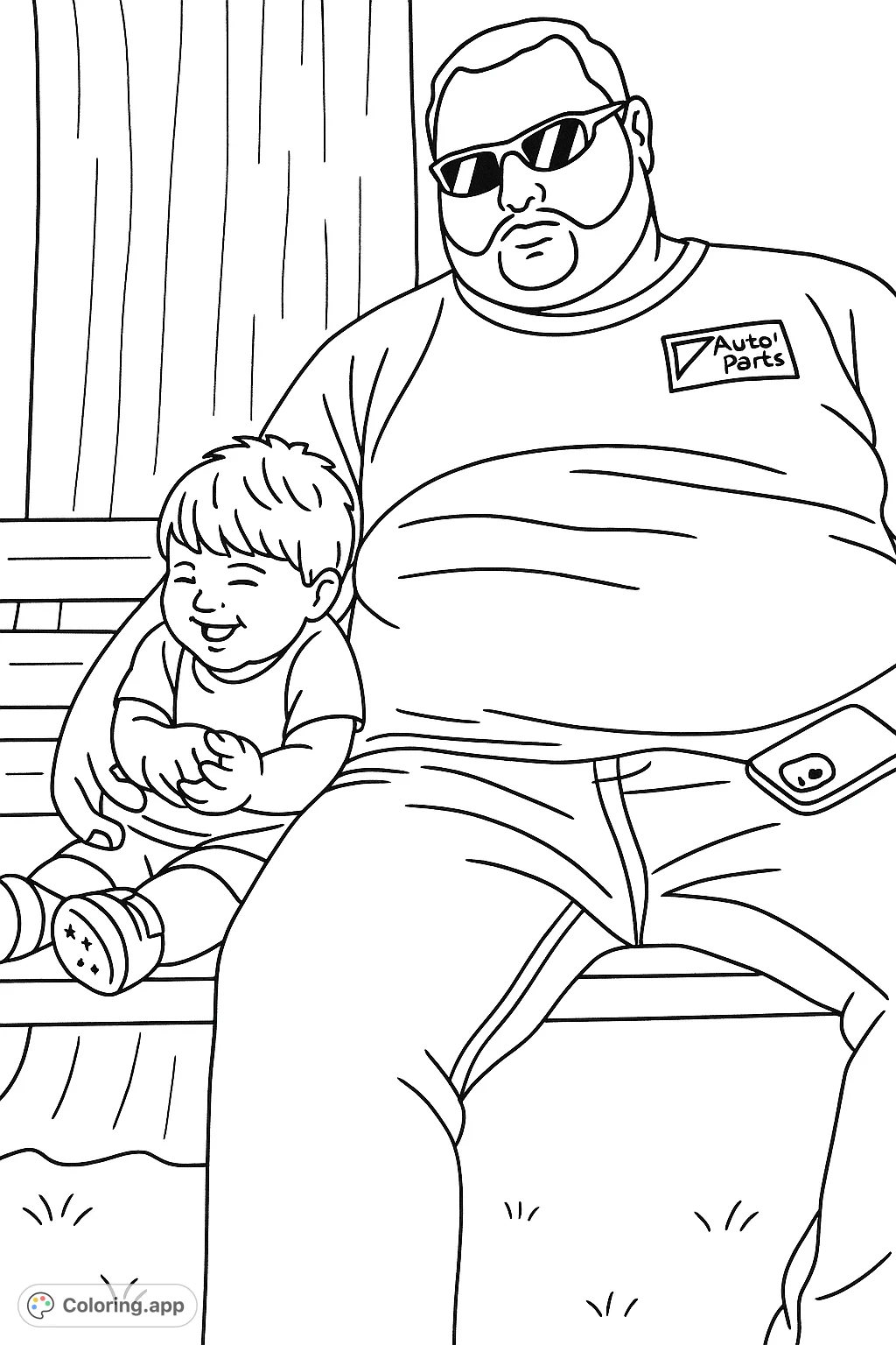Capture a heartwarming moment with this father and child coloring page. Perfect for expressing love and connection, featuring a joyful child and a protective parent.