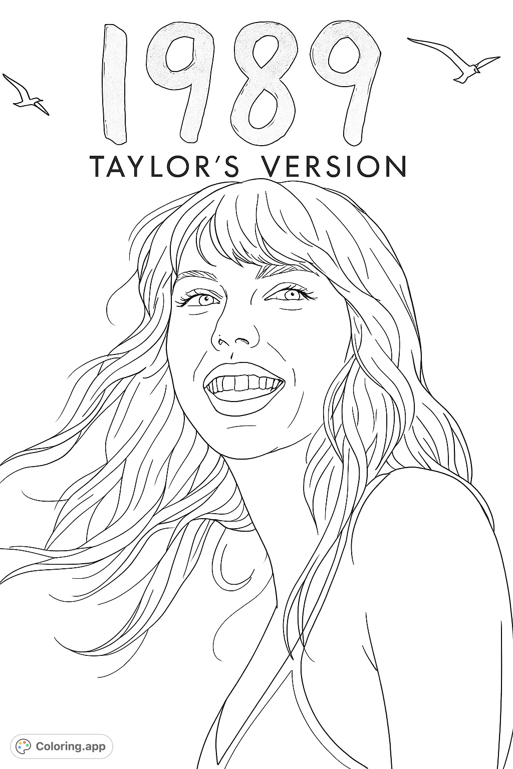 Capture the joyful essence of a pop icon with windswept hair and a bright smile. Features large numbers, significant text, and flying birds in a serene sky scene.