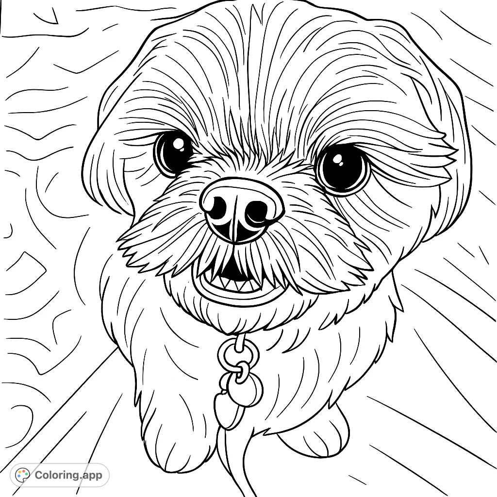Capture the charm of a fluffy Shih Tzu with this delightful coloring page. Perfect for dog lovers to bring this expressive pet to life with their favorite hues.