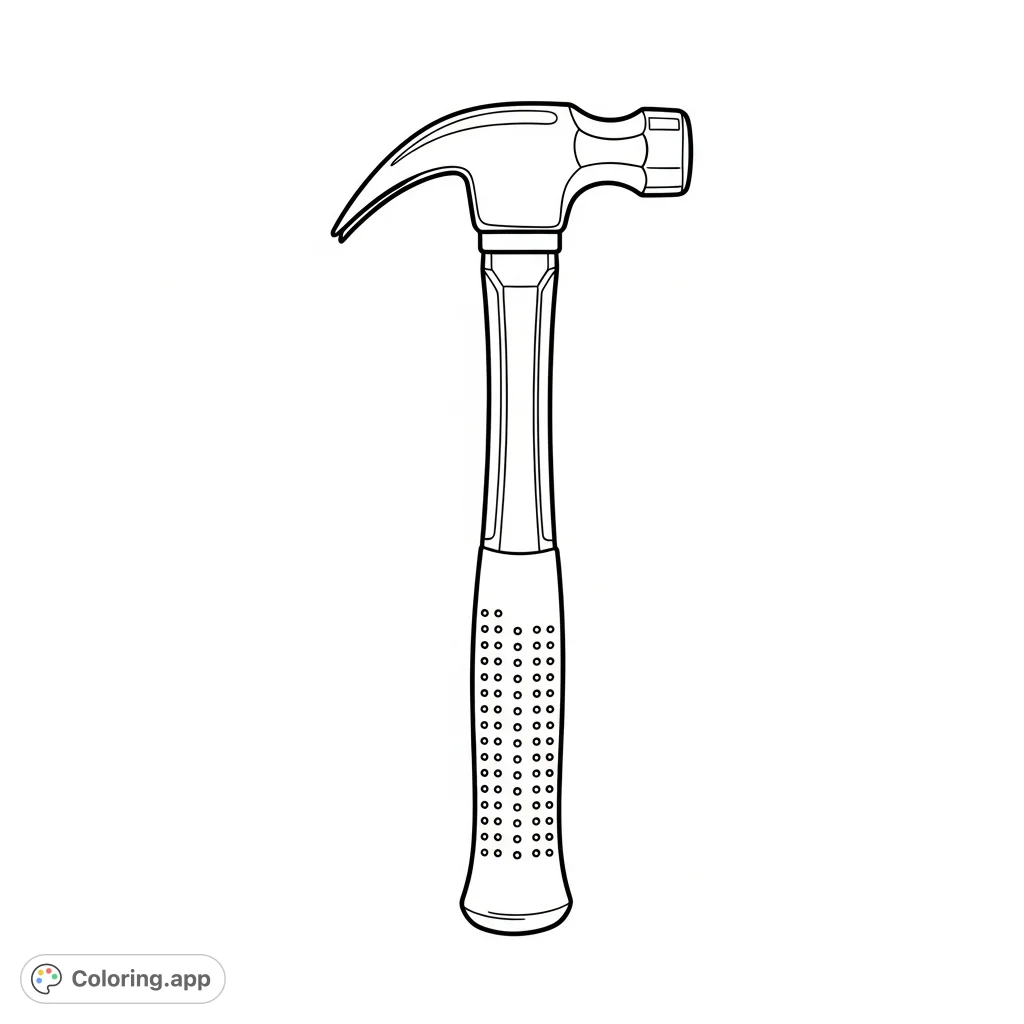 Color a new, shiny metal hammer with a textured handle. A perfect tools coloring page for all ages, emphasizing clean lines and functional design.