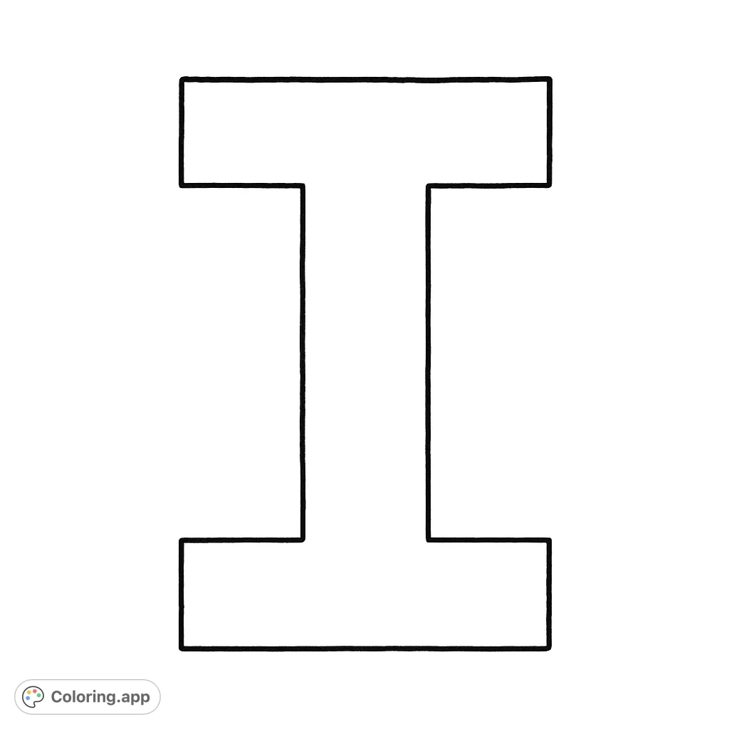 A simple and bold uppercase letter I outline, perfect for learning, decorating, or personalizing. A versatile free printable coloring page for all ages.
